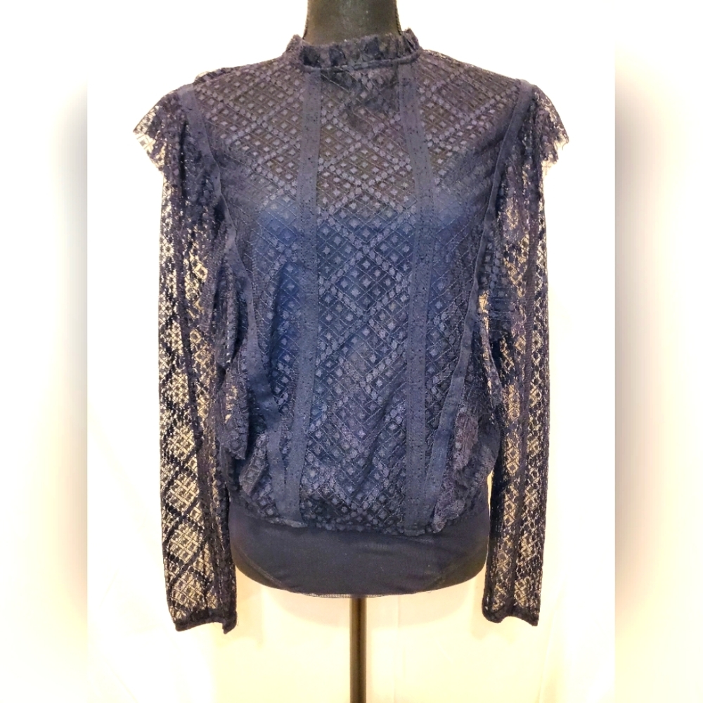 Intimately Free People Lace Bodysuit, Navy Blue, Size small